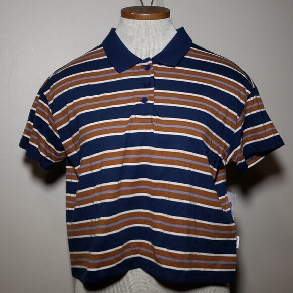 rvca Polar Polo Navy Striped Top - Picture 1 of 5
